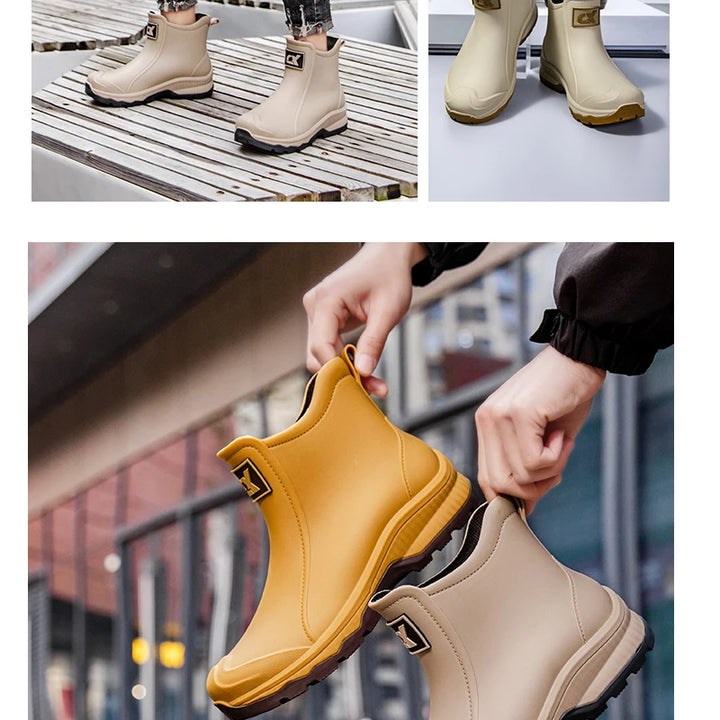 Women Waterproof Boots New Style Elastic Mouth Ankle Boots Mid Top Rain Shoes Non Slip Outdoor Indoor Chelsea Water Boot Woman