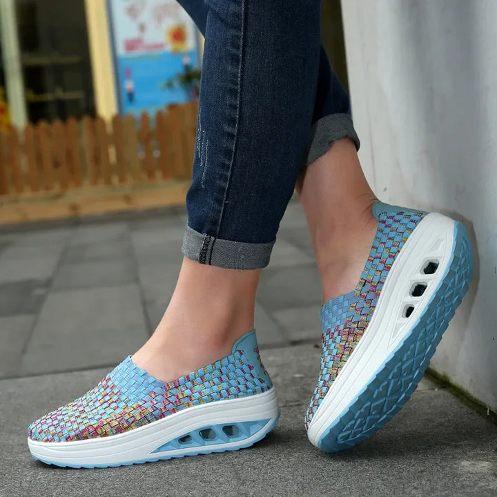 Women Sneakers Casual Wedges Increased Platform Shoes Woman Woven Breathable Sneakers Tenis Shoes Zapatillas Chaussure Femme