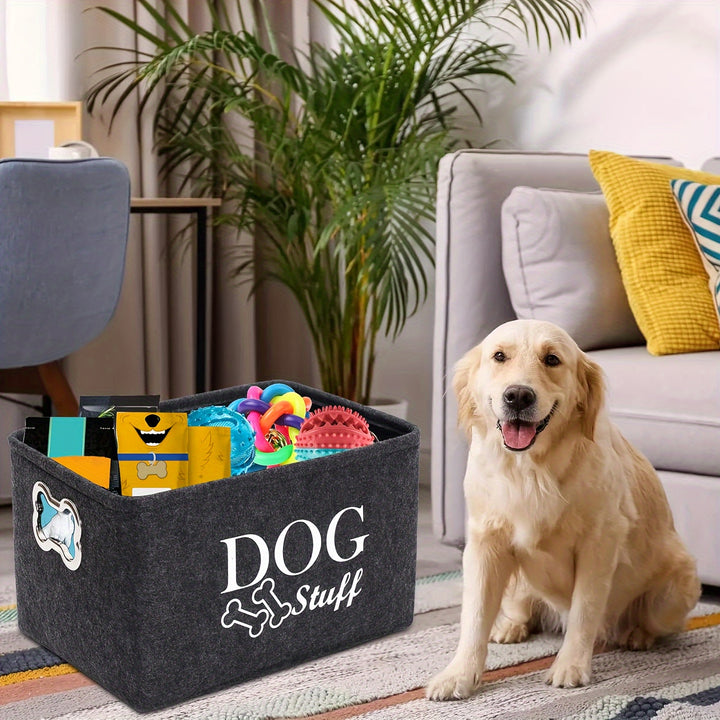 Dog Toy Storage Bin - Pet Basket With Metal Bone-Shaped Handle, Organizer For Pet Toys & Accessories