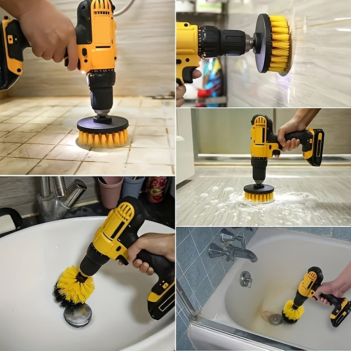 3pcs Drill Brush Attachment Set, Electric Scrubber Washing Brush Tool Kit, Universal Drill Brush With Extension, For Grout Floor, Bathtub Shower Tile, Bathroom, Kitchen Surface And Car.