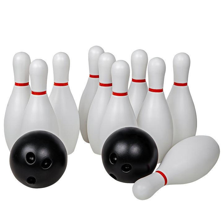 Bowling Ball Toy Set Kids Sports Toys Indoor Outdoor Sports Toys Classic White Style Large Size 10 Bottles 2 Balls