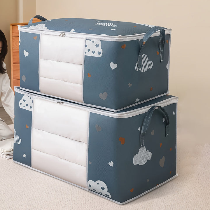 Large Capacity Clothes Storage Bag with Reinforced Handles, Thick Fabric, Suitable for Quilts, Blankets, Bedding, Foldable with Sturdy Zipper, Transparent Window, Storage Bins for Home Organization, Baskets, Bins & Containers
