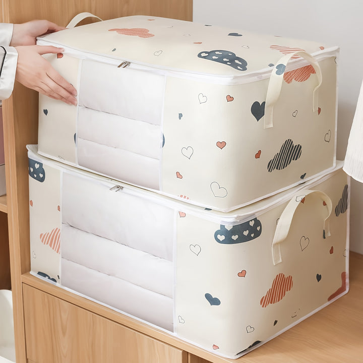 Large Capacity Clothes Storage Bag with Reinforced Handles, Thick Fabric, Suitable for Quilts, Blankets, Bedding, Foldable with Sturdy Zipper, Transparent Window, Storage Bins for Home Organization, Baskets, Bins & Containers