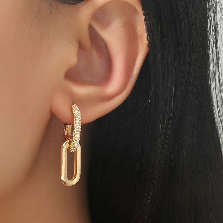 / Silvery Dangle Earrings With Shiny Zircon Decor Elegant Minimalist Style Copper Plated Jewelry Daily Casual