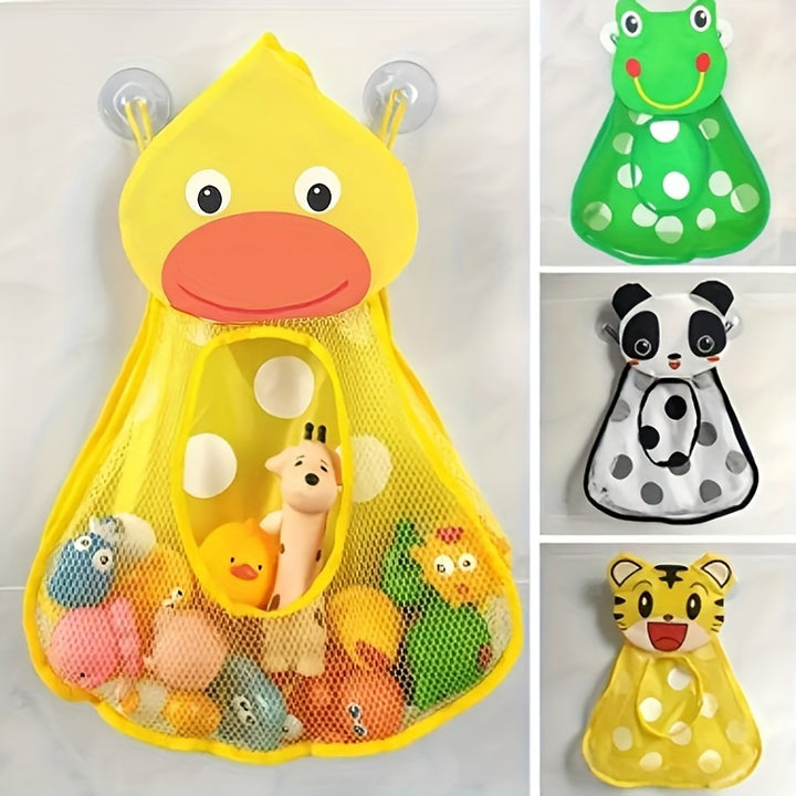 1Pc/2pcs Kawaii Animal Design Mesh Toys Storage Hanging Bag, Versatile Bathroom Wall Mounted Organizer