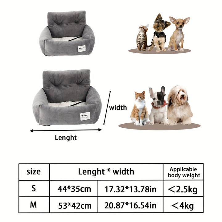 Plush Puppy Travel Booster Seat - Luxurious Car Bed with Adjustable Safety Harness, Machine-Washable, Perfect Warm Kennel for Puppies On-the-Go