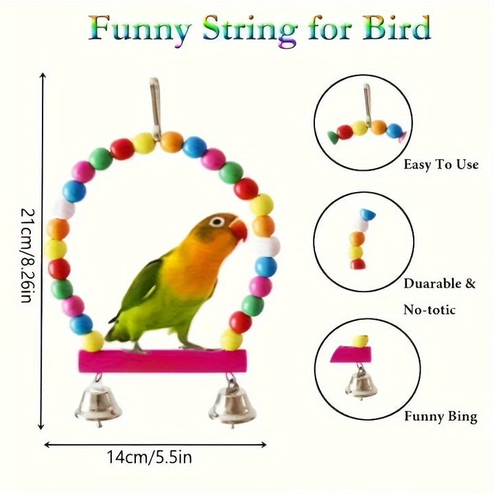 5pcs/8pcs/15pcs of Long-Tailed Parakeet Toys, Hanging Bells for Pet Bird Cages, Hammocks, Swings, Wooden Perches for Chewing, Suitable for Budgerigars, Conures, Lovebirds, Finches, And Long-Tailed Parakeets. Swinging And Stan