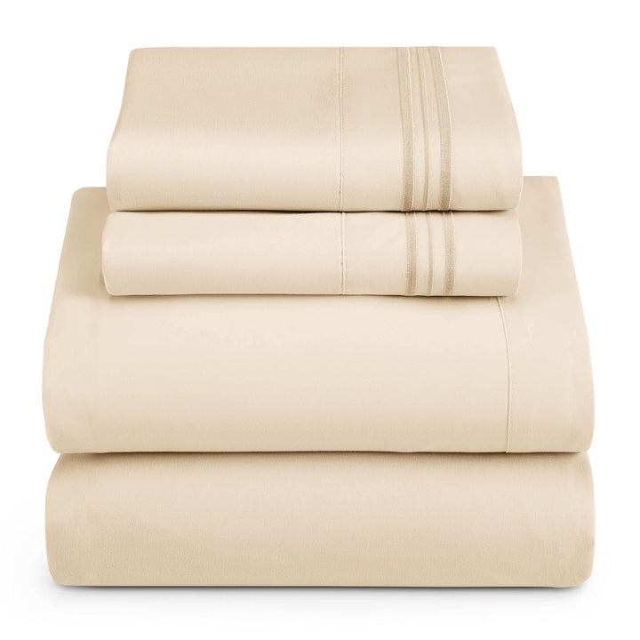 3/4pcs Beige Bedding Set - Independence Day Celebration Gift, Polyester 100., Machine Washable, All-Season Use, Includes Fitted Sheet and Pillowcases, Holiday Bedding|Decorative Bedding|Polyester Fabric