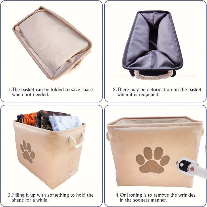 Rectangle Pet Storage Basket - Collapsible Fabric Organizer with Sturdy Rope Handle for Toys, Cloth, and Accessories - Space-Saving, Portable, and Easy to Clean