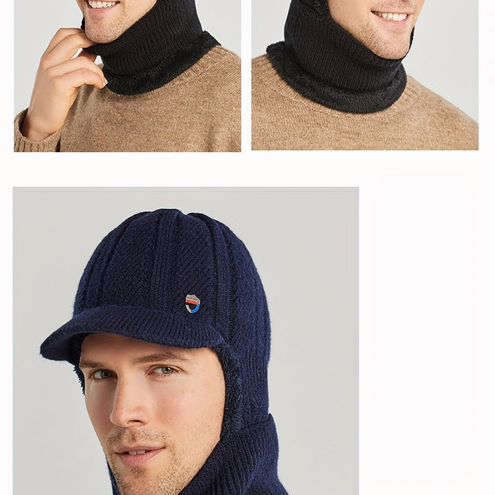 Winter 2 In 1 Set, Balaclava Neck Warmers Knitted Hat Beanie Face Cover Cap For Men And Women, Ear Protection Knitted Hat Neck Cover