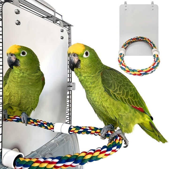 1pc Bird Mirror Bird Toys, With Cotton Rope, Bird Supplies, Parrot Chewing Toys, Bird Stands