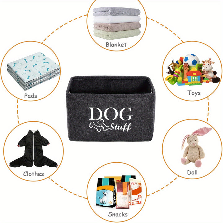 Dog Toy Storage Bin - Pet Basket With Metal Bone-Shaped Handle, Organizer For Pet Toys & Accessories
