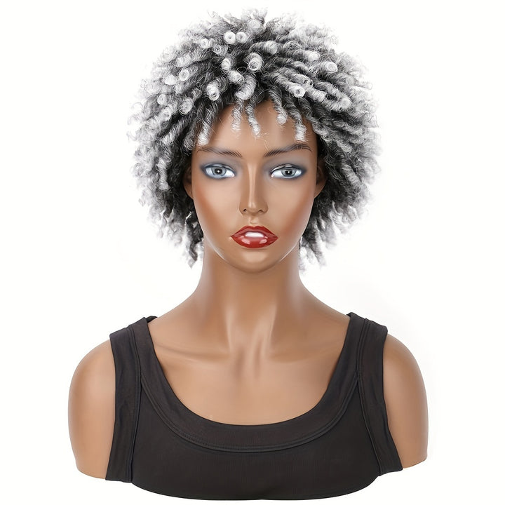Afro Curly Faux Locs Wig, Glueless Synthetic Short Dreadlock Hairpiece, 150% Density, Rose Cap, for Women and Men, All Ethnicities, High-Temperature Fiber, Basic Style