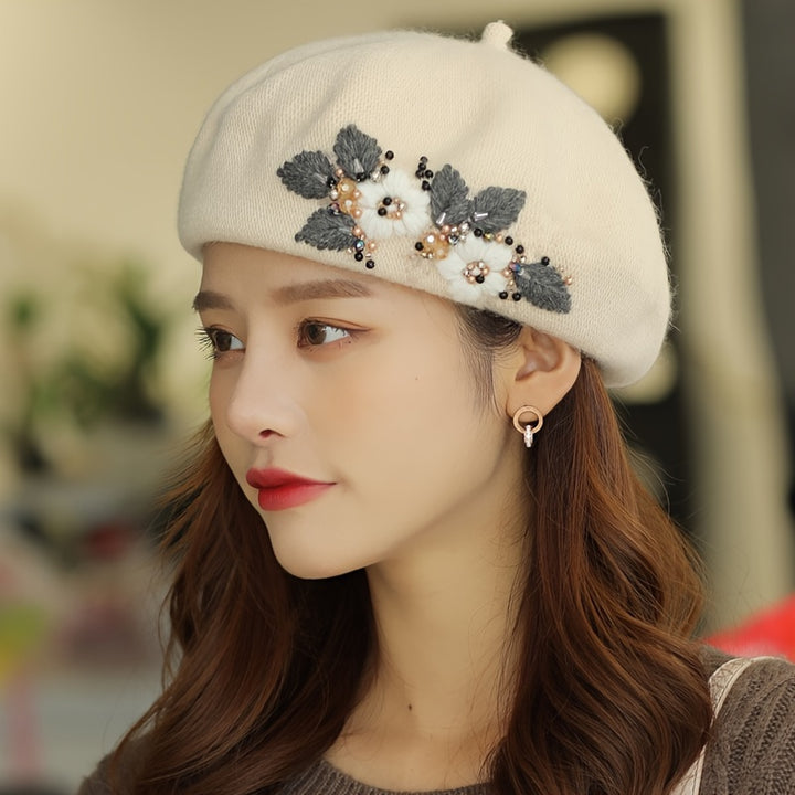 Flower Embroidery Elegant Beret Hat Classic Casual Berets Cap Painter Hats For Women