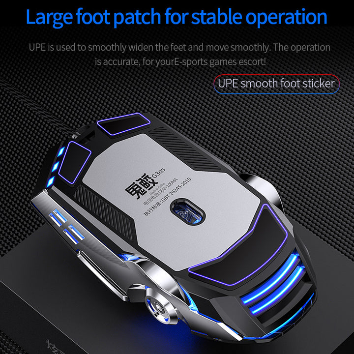 [Silvery Gaming Mouse] Silent Wired Mouse for E-Sports Gaming, Silvery Carved | Macro for Desktops and Laptops, Sound Chicken-Eating Mouse