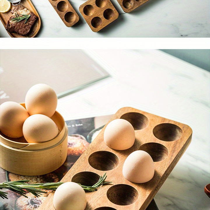 1pc Multi-Compartment Wooden Egg Storage Box - Kitchen Cooking Organizer for Eggs and More