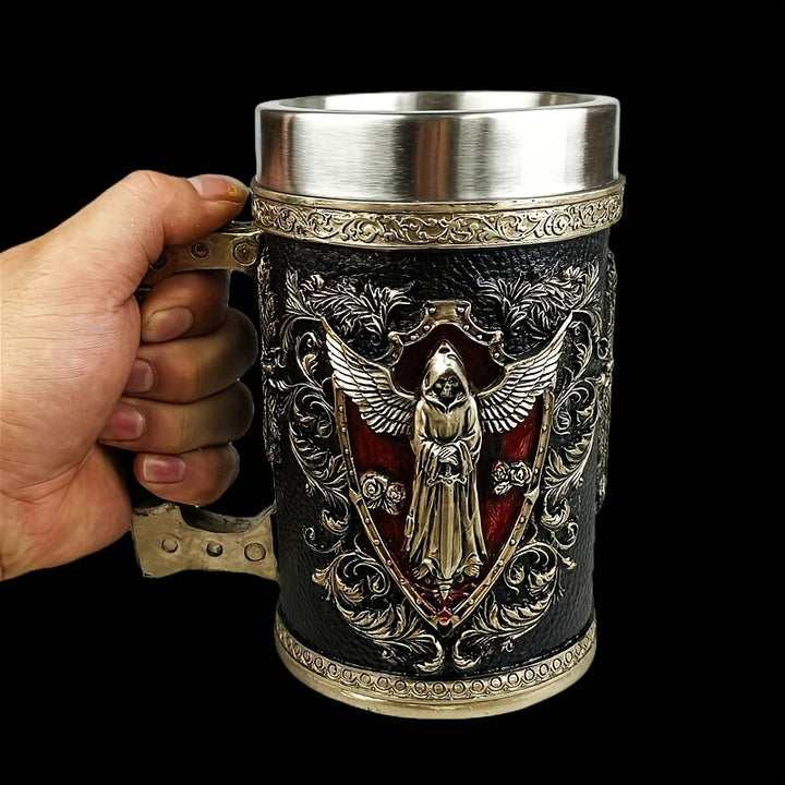 1pc Horror Death Coffee Mug - 600ml/20oz Stainless Steel Grim Reaper Skull Water Cup - Unique Summer Winter Drinkware for Home Kitchen, Spooky Birthday and Halloween Gifts