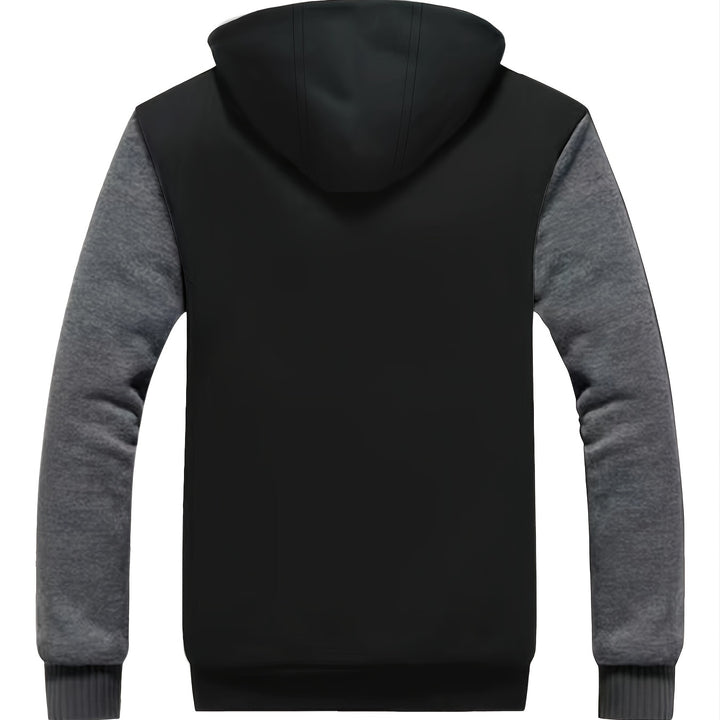 Men'S Winter Thick And Padded Warm Zip Up Hooded Jacket