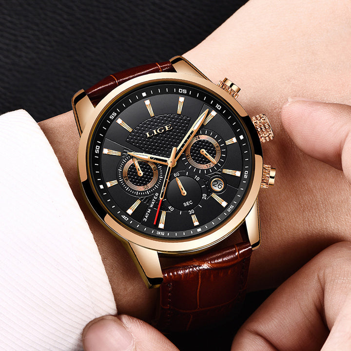 Watches Mens 2022 LIGE Top Brand Luxury Casual Leather Quartz Men's Watch Business Clock Male Sport Date Chronograph