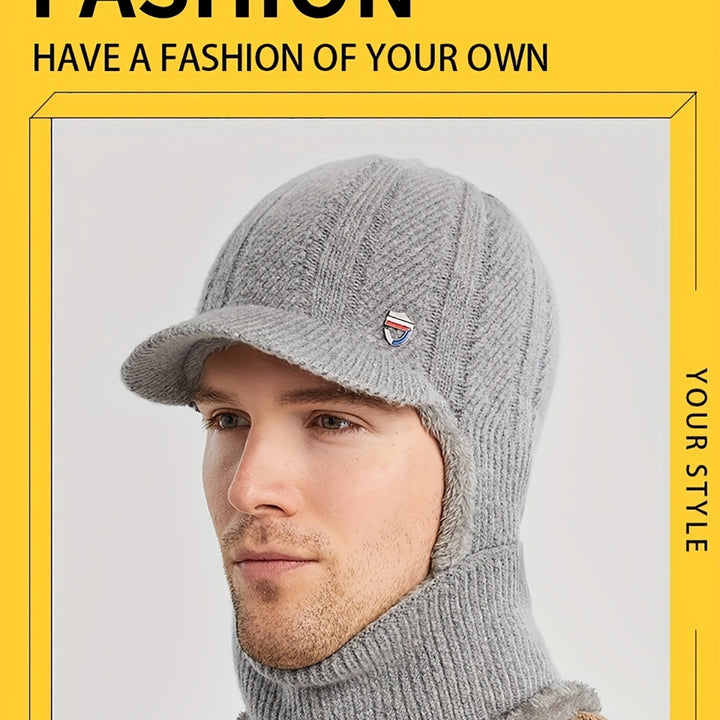 Winter 2 In 1 Set, Balaclava Neck Warmers Knitted Hat Beanie Face Cover Cap For Men And Women, Ear Protection Knitted Hat Neck Cover