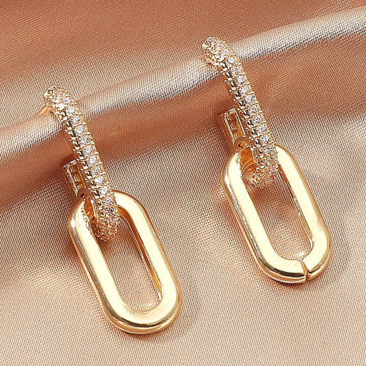 / Silvery Dangle Earrings With Shiny Zircon Decor Elegant Minimalist Style Copper Plated Jewelry Daily Casual