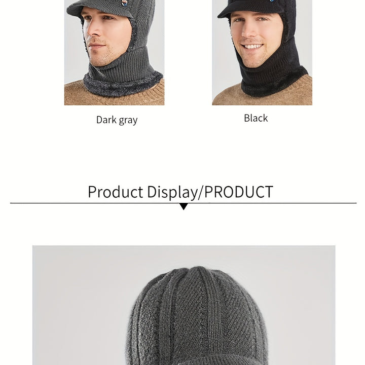 Winter 2 In 1 Set, Balaclava Neck Warmers Knitted Hat Beanie Face Cover Cap For Men And Women, Ear Protection Knitted Hat Neck Cover