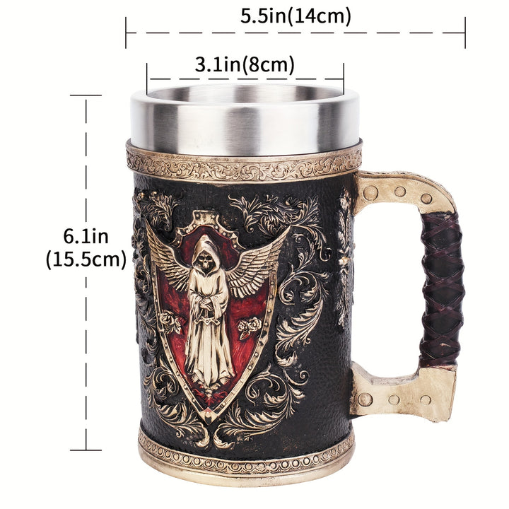 1pc Horror Death Coffee Mug - 600ml/20oz Stainless Steel Grim Reaper Skull Water Cup - Unique Summer Winter Drinkware for Home Kitchen, Spooky Birthday and Halloween Gifts