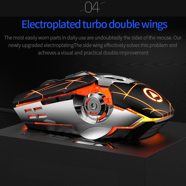 [Silvery Gaming Mouse] Silent Wired Mouse for E-Sports Gaming, Silvery Carved | Macro for Desktops and Laptops, Sound Chicken-Eating Mouse