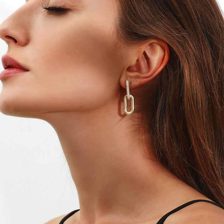 / Silvery Dangle Earrings With Shiny Zircon Decor Elegant Minimalist Style Copper Plated Jewelry Daily Casual