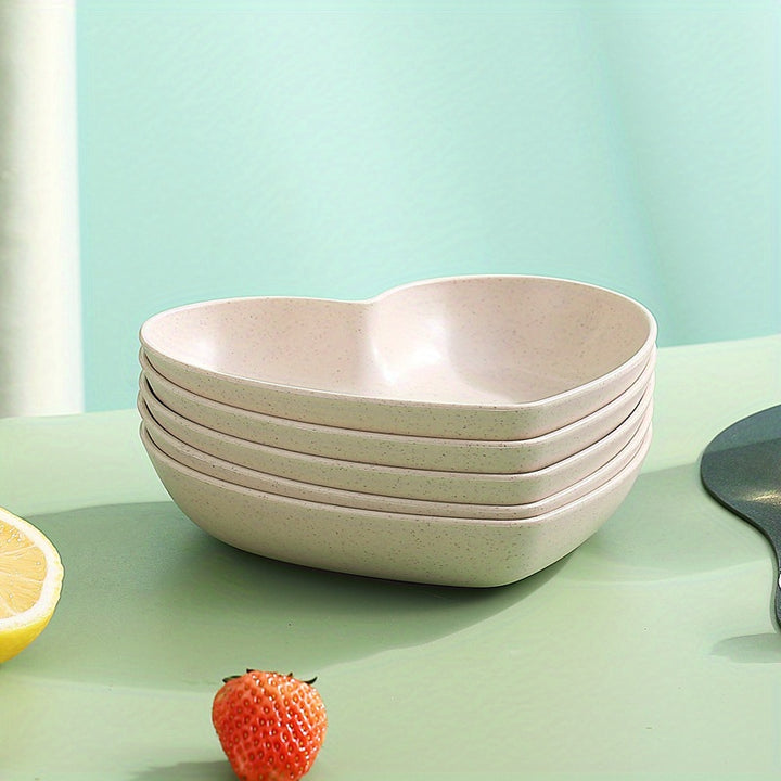 [5pcs Durable Heart-Shaped Plate Set] 5pcs Heart-Shaped Snack & Fruit Plate Set - Durable Plastic, Perfect for Desserts, Cakes, and Pickles - Ideal Kitchen Accessory