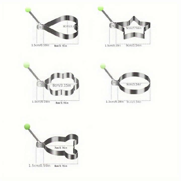 Set Of 5 Stainless Steel Fried Egg Molds, Kitchen Diy Egg Fryer, Love Frying Eggs, Egg Rolled Egg Model, Fried Egg Pancake Fryer