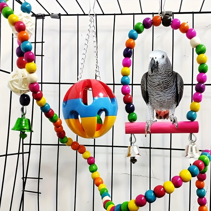 5pcs/8pcs/15pcs of Long-Tailed Parakeet Toys, Hanging Bells for Pet Bird Cages, Hammocks, Swings, Wooden Perches for Chewing, Suitable for Budgerigars, Conures, Lovebirds, Finches, And Long-Tailed Parakeets. Swinging And Stan