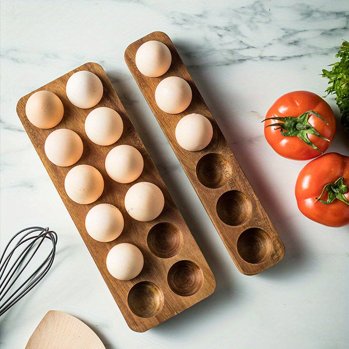 1pc Multi-Compartment Wooden Egg Storage Box - Kitchen Cooking Organizer for Eggs and More
