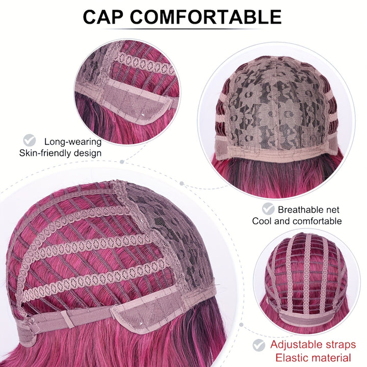 28" Heat Resistant Synthetic Hair Long Wavy Wig with Air Bangs - 150% Density Rose Net Cap for Women, Elegant Curly Wave Style for Parties, Christmas & Casual Attire, Everyday Wig | Chic Appearance | Synthetic Hair Wig, Wig A