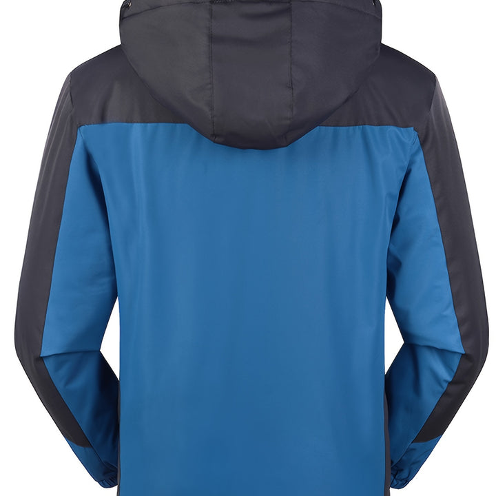 Men'S Casual Color Block Thick Hooded Jacket, Windproof Single-Layer Fleece Jacket for Fall Winter Jacket Gifts