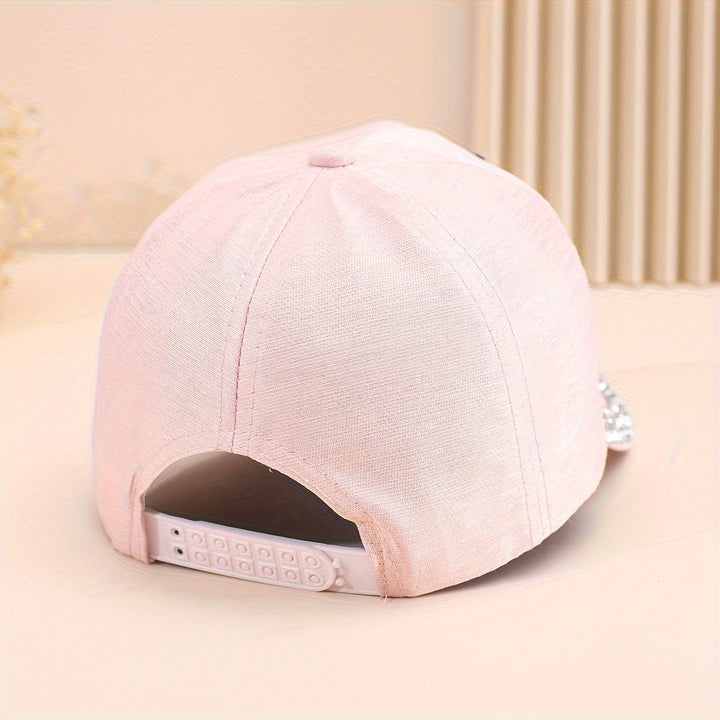 Stylish Letter Rhinestone Baseball Cap - Breathable, Adjustable, Lightweight Cotton Sun Hat for Women - Trendy Solid Color Dad Hat with Knitting Craftsmanship and Religious Theme
