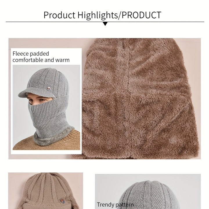 Winter 2 In 1 Set, Balaclava Neck Warmers Knitted Hat Beanie Face Cover Cap For Men And Women, Ear Protection Knitted Hat Neck Cover