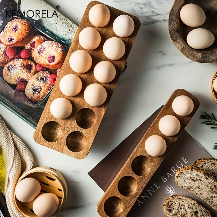 1pc Multi-Compartment Wooden Egg Storage Box - Kitchen Cooking Organizer for Eggs and More