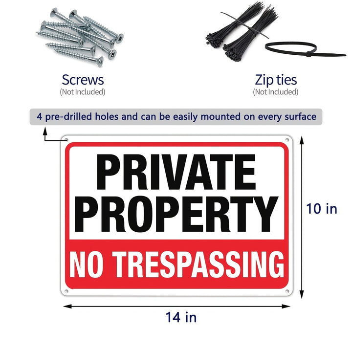 4pcs A Set Private Property No Trespassing Sign Metal 10"x14" Rust Free Aluminum, Indoor & Outdoor Use