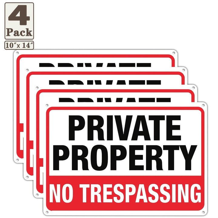 4pcs A Set Private Property No Trespassing Sign Metal 10"x14" Rust Free Aluminum, Indoor & Outdoor Use