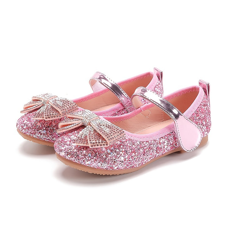 Sparkling Princess Mary Jane Ballet Flats - Soft Sole, Glitter Sequin, Rhinestone Bow Girls Shoes for Everyday Wear - Comfortable, Fashionable, and Durable