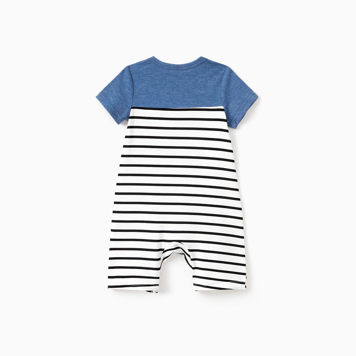 PatPat Family Matching Blue Cap-sleeve Belted Midi Dresses And Short-sleeve Striped Spliced T-shirts Sets, Men Women Baby Kid's Clothes For Family Activities