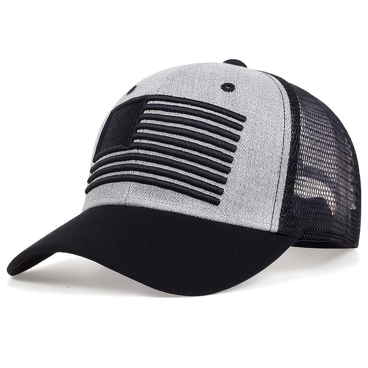 Embroidered Mesh Back American Flag Snapback Baseball Cap, U.S.A. Patriotic Caps For Veteran's Day, July 4th Independence Day