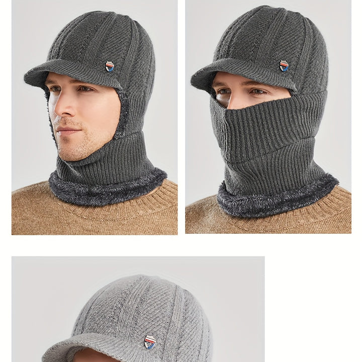 Winter 2 In 1 Set, Balaclava Neck Warmers Knitted Hat Beanie Face Cover Cap For Men And Women, Ear Protection Knitted Hat Neck Cover