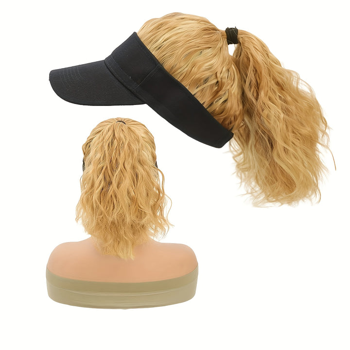 Versatile Blonde Ponytail Wig Cap for Women - High-Temperature Synthetic Hair with Rose Net, Elastic Band, and Visor Hat Attachment - Perfect for Everyday Use, Versatile Hair Solution|Textured Hairpiece|Secure Fit Design