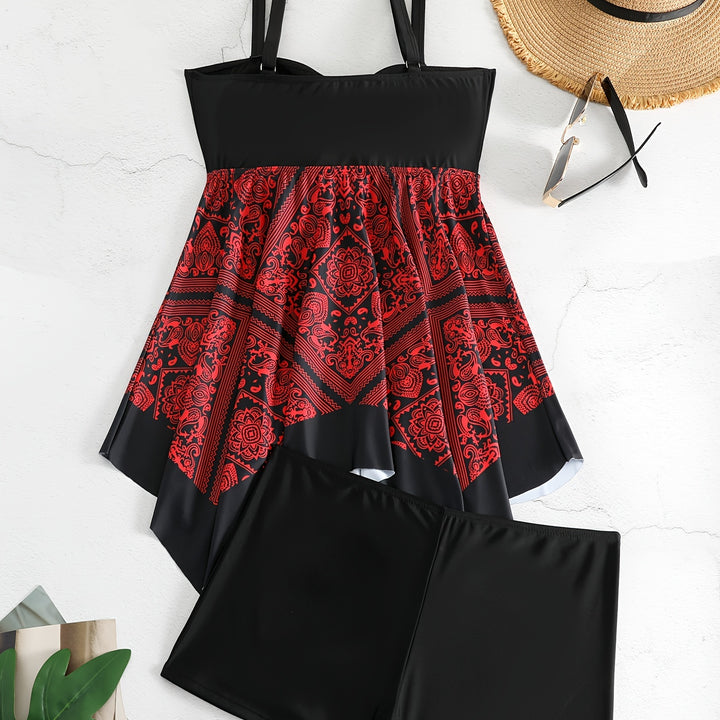Plus Size Women's Printed One-Piece Swimsuit, Sexy Print Swimwear