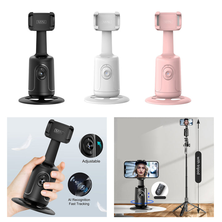 [HKXYK 360° Tripod] HKXYK 360° Rotating Face Tracking Tripod for Phone | Smart Vlogging & Streaming Holder with Rechargeable Battery, Stable Phone Mount for Live Videos, Outdoor Photography, Travel Vlogging, Modern Design,