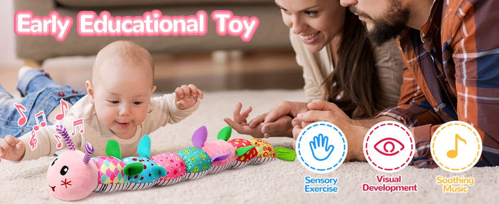 Baby Musical Stuffed Animal Toys for 0-3-6-12 Months, with Multi-Sensory Crinkle, Rattle And Textures, Infant Tummy Time Toys for Newborn, Baby Boy Girl Gifts, Purple for CATERPILLAR