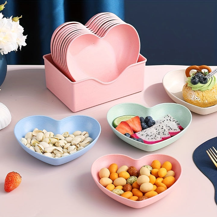 [5pcs Durable Heart-Shaped Plate Set] 5pcs Heart-Shaped Snack & Fruit Plate Set - Durable Plastic, Perfect for Desserts, Cakes, and Pickles - Ideal Kitchen Accessory