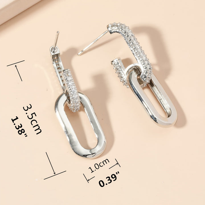 / Silvery Dangle Earrings With Shiny Zircon Decor Elegant Minimalist Style Copper Plated Jewelry Daily Casual